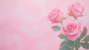 Softly Pink Rose Flowers in Romantic Rose Garden with Elegant Blossom and Green Foliage in Dreamy Pastel Background for Floral Design and Nature Lovers in Close Up photo