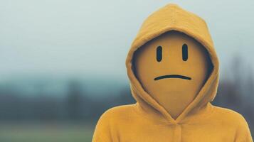 Lonely Figure in Yellow Hoodie Showing Sad Expression Amidst Foggy Backdrop to Illustrate Solitude and the Significance of Community Support During Difficult Times photo