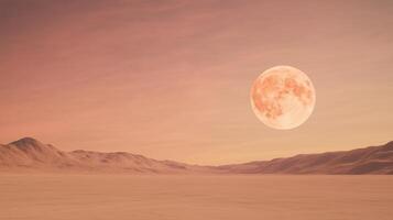 Full moon rising over a desert landscape with soft pink and orange tones Serene evening scene highlighting lunar beauty and natural desert environment photo