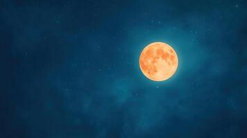 Starry Night Sky with Bright Full Moon Illuminating the Cosmos Against a Deep Blue Background, Showcasing Celestial Beauty and Tranquility for Artistic and Inspirational Design Projects photo