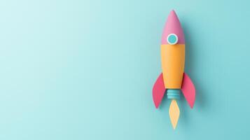 Creative Rocket Illustration Made from Colorful Office Supplies on Light Blue Background for Innovative Business Themes photo