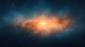 Luminous Starry Night Sky with a Glowing Orange Nebula Center and Sparkling Stars in Dark Blue Space Background for Astronomy and Cosmic Exploration photo