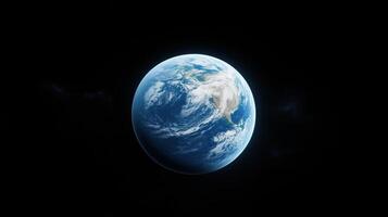 Stunning Planet Earth View from Space Showcasing Europe and Asia in Nighttime Serenity and Vibrant Blue Oceans with Clouds and Atmospheric Glow, Ideal for Global Awareness and Environmental Themes photo