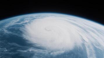 High Resolution Satellite Image of Earth from Space Showing Powerful Cyclone Surrounded by Vast Ocean with Swirling Clouds in Atmospheric Environment for Weather Observation and Climate Study photo