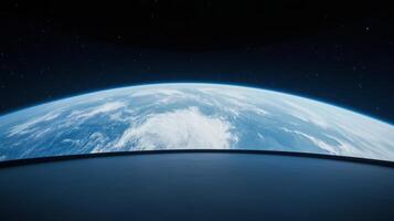 Earth viewed from the edge of a spacecraft with stars in the background Outer space exploration scene showcasing Earth's curvature and the vastness of the cosmos photo