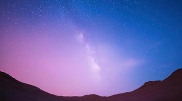 Night to Day Time Lapse of Tent Under Star-Filled Sky in Desert Landscape with Stunning Twilight Transition and Milky Way View for Adventure and Nature Lovers photo