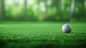 Golf Ball And Putter Close-Up On Virtual Screen Display Highlighting Precision In Modern Sports Technology With Focus On Professional Equipment And Practice Efficiency In A Green Scenic Backdrop photo