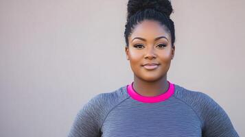 Confident Plus Size Athlete in Marathon Participation Embracing Fitness and Empowerment in Sport Enthusiastically photo