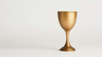 Gold Trophy Cup Isolated on White Background for Achievement, Award, and Success Themes in Minimalist Design and Elegant Presentation photo