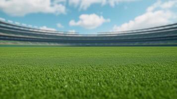 Expansive View of Grand Baseball Stadium Field with Green Grass Under Daylight and Blue Skies photo