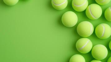 New Green Tennis Balls Pattern on Vivid Green Background Highlighting Sport and Health Trends in Modern Stock Photography for Active Lifestyle and Fitness Concepts Suitable for Various Designs photo