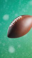 Vertical Cinematic American Football Kickoff with Floating Ball on Vibrant Green Background photo