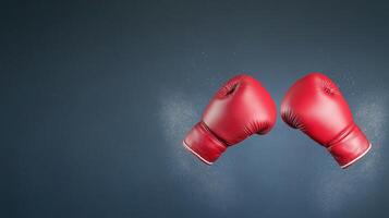 Dynamic Clash of Red Boxing Gloves with Blue Background and Ample Copy Space, Featuring Sports Competition and Fitness Concepts for Promotional and Inspirational Design photo