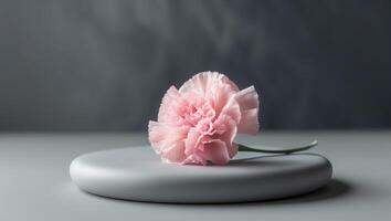 Delicate Pink Carnation Flower on a Gray Surface with Dark BackgroundDelicate Pink Carnation Flower on a Gray Surface with Dark Background. photo