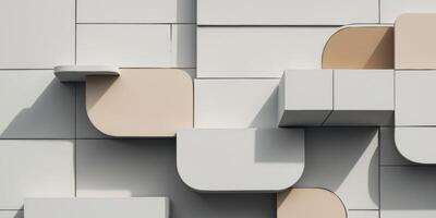 An abstract representation of a building facade with overlapping rounded and rectangular shapes photo