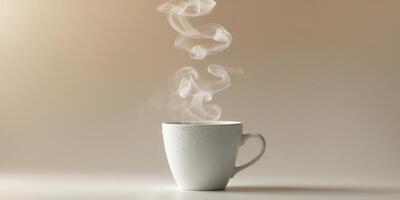 A coffee cup with rising steam creating delicate floating clouds above its surface photo