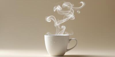 A coffee cup with rising steam creating delicate floating clouds above its surfaceA coffee cup with rising steam creating delicate floating clouds above its surface. photo