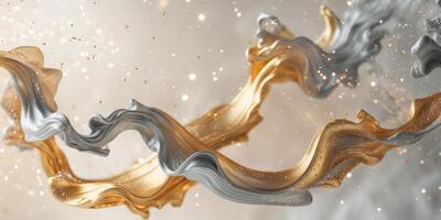 Elegant swirl of metallic gold and silver smoke with subtle sparkles in a dreamy compositionElegant swirl of metallic gold and silver smoke with subtle sparkles in a dreamy composition. photo