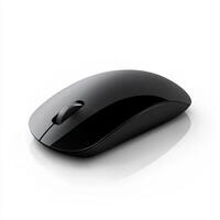 Sleek black computer mouse on a white background showcasing modern design and functionality photo