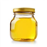 High-quality glass jar filled with golden honey showcasing a natural sweetener photo