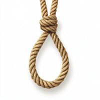 Rope noose hanging against a plain background, symbolizing danger and risk in various contexts including outdoor adventures photo
