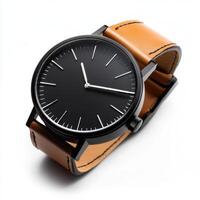 Stylish black dial watch with leather strap showcases elegance and functionality for modern wear photo