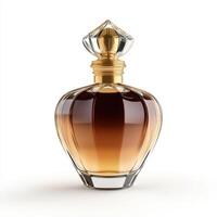 Elegant perfume bottle with a golden cap and gradient amber liquid showcasing exquisite craftsmanship and design photo