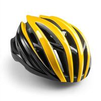 Bright yellow and black cycling helmet designed for optimal safety and comfort during outdoor rides in urban environments photo