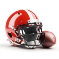 Football helmet and ball arranged on a clean surface ready for practice or game day photo