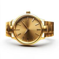 Elegant gold watch on a white background showcasing timeless design and craftsmanship with a minimalist aesthetic photo