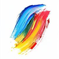 Vibrant paint strokes in bright colors creating an abstract design on a white background photo