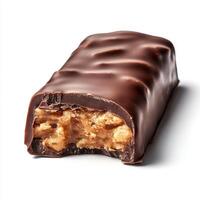 Delicious chocolate bar filled with creamy peanut butter and crunchy bits enjoyed as a sweet snack photo