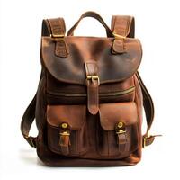 Leather backpack with multiple pockets designed for travel and daily use photo