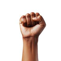 Raised fist shows solidarity and strength during a social movement for justice and equality in a neutral background photo