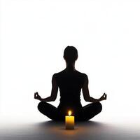 Meditation practice in a calm and serene setting with candlelight glow at night photo