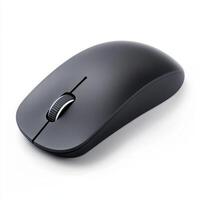 Wireless black computer mouse on a white background showcasing its sleek and modern design for tech enthusiasts photo