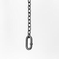 Metal chain hanging against a plain background, showcasing links and a strong clasp photo