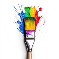 Colorful paint splash created by a brush showcasing vibrant hues in a creative art project photo