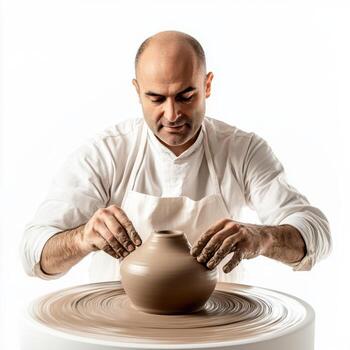 experto alfarero formas un cerámico florero a un cerámica estudio con atención y precisión durante artístico creación foto