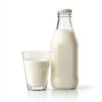 Fresh milk in a glass and bottle on a white background for nutritious dairy offerings photo