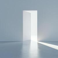 Bright light streams through an open door in a minimalist room creating a serene atmosphere photo