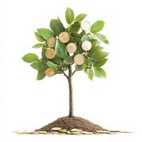 Money tree growing from soil with coins as leaves symbolizing wealth and prosperity photo