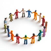 Colorful figures join hands in a circle symbolizing unity and community engagement in a creative setting photo