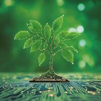 Green technology symbolizes harmony between nature and innovation in a futuristic landscape photo