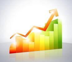 Red arrow on green bar graph illustrations vector