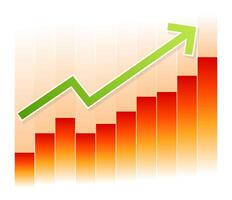 Green arrow on red bar graph illustrations vector