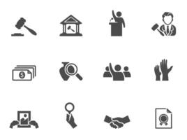 Auction icons in black and white illustration vector