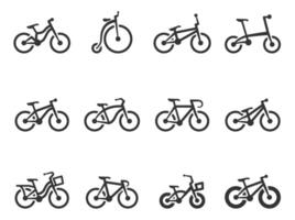 black and whit bicycle type icons in black and white illustration vector