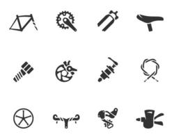 Bicycle part icons in black and white illustration vector