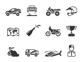 Rally related icons in black and white illustration vector